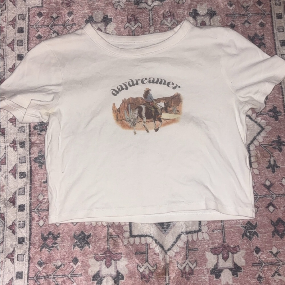 White Graphic Tee with Horse Print